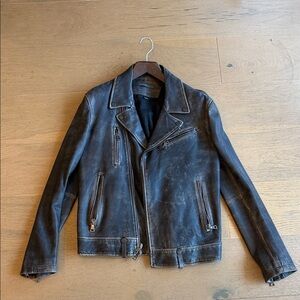 John Varvatos Distressed Black Leather Biker Jacket
